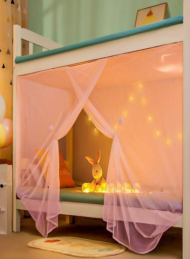 Eimilaly 8-Corner Bed Canopy Curtains for Girls, Boys, Dormitory, Loft Beds & Outdoor Camping, Fits 1.8M Single Bed - Pink - Image 2