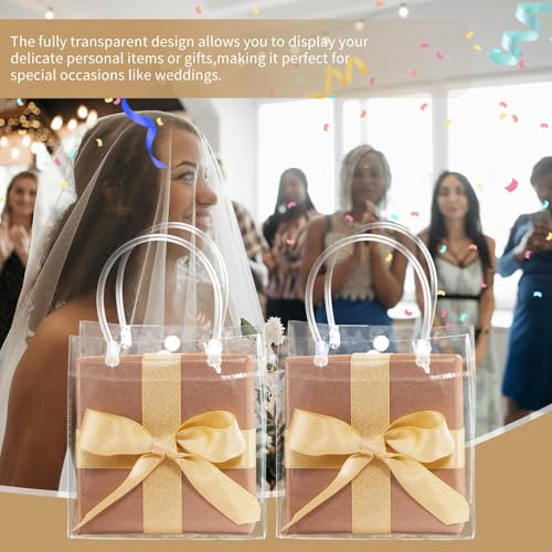 BadenBach 18 Pack Clear Gift Bags with Handles, 5.9 x 6.3 x 2.8 Inch Transparent Plastic Party Favor Bags Bulk, Mini PVC Tote Goodie Bags for Birthday Wedding Baby Shower Valentine's Day Gifts Wrap - Image 5