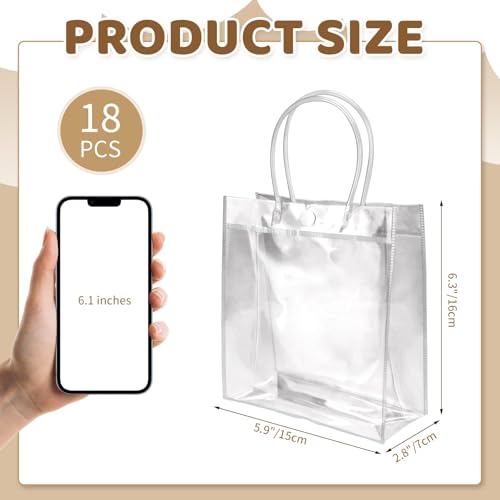 BadenBach 18 Pack Clear Gift Bags with Handles, 5.9 x 6.3 x 2.8 Inch Transparent Plastic Party Favor Bags Bulk, Mini PVC Tote Goodie Bags for Birthday Wedding Baby Shower Valentine's Day Gifts Wrap - Image 2