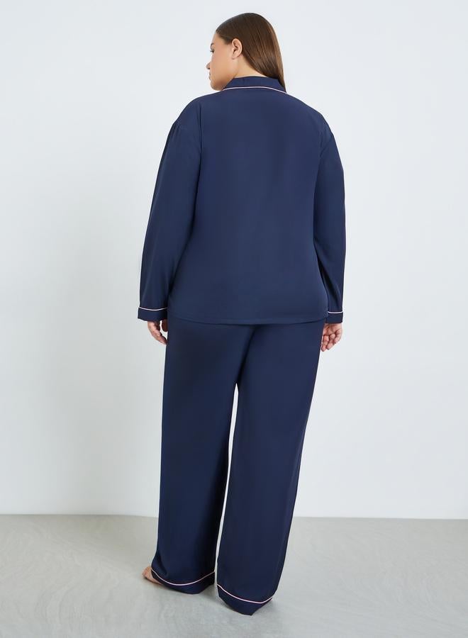 ستايلي طقم بيجاما بقميص كحلي بمقاسات كبيرة - Image 5