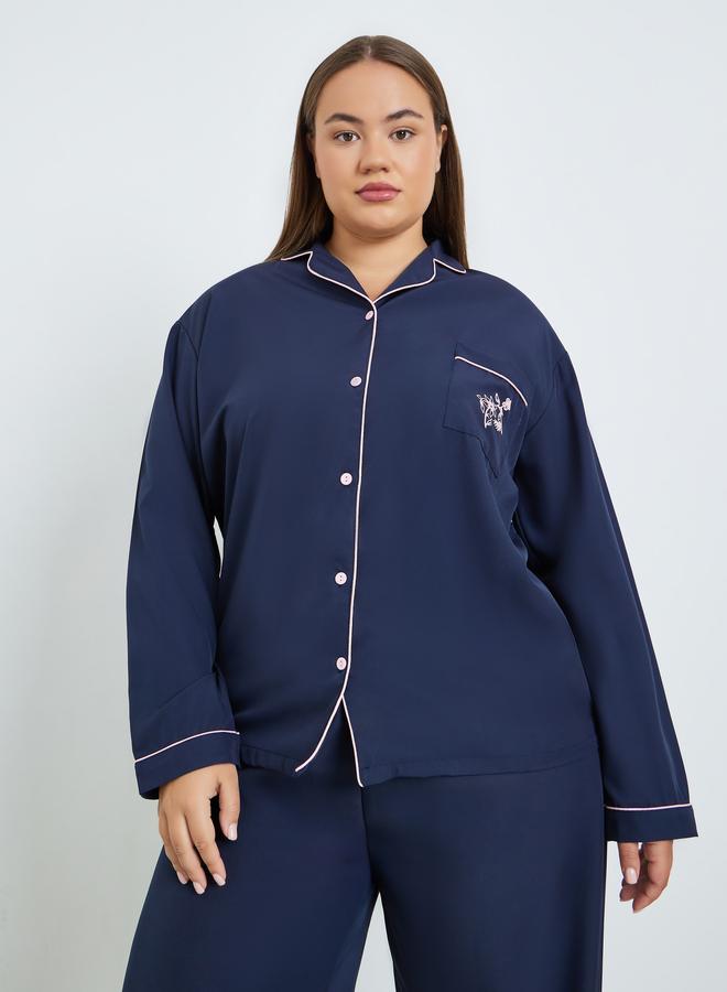 ستايلي طقم بيجاما بقميص كحلي بمقاسات كبيرة - Image 2