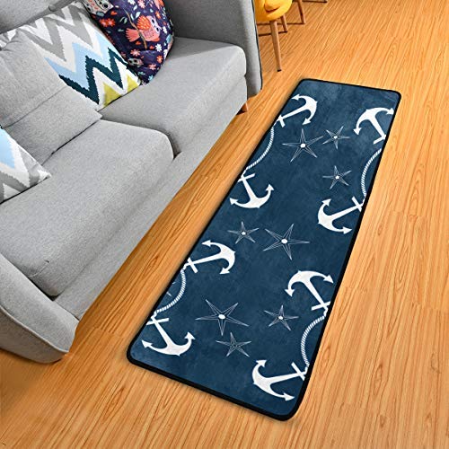 Retro Nautical Anchors Navy Kitchen Rugs NonSlip Soft Doormats Bath Carpet Floor Runner Area Rugs for Home Dining Living Room Bedroom 72 X 24