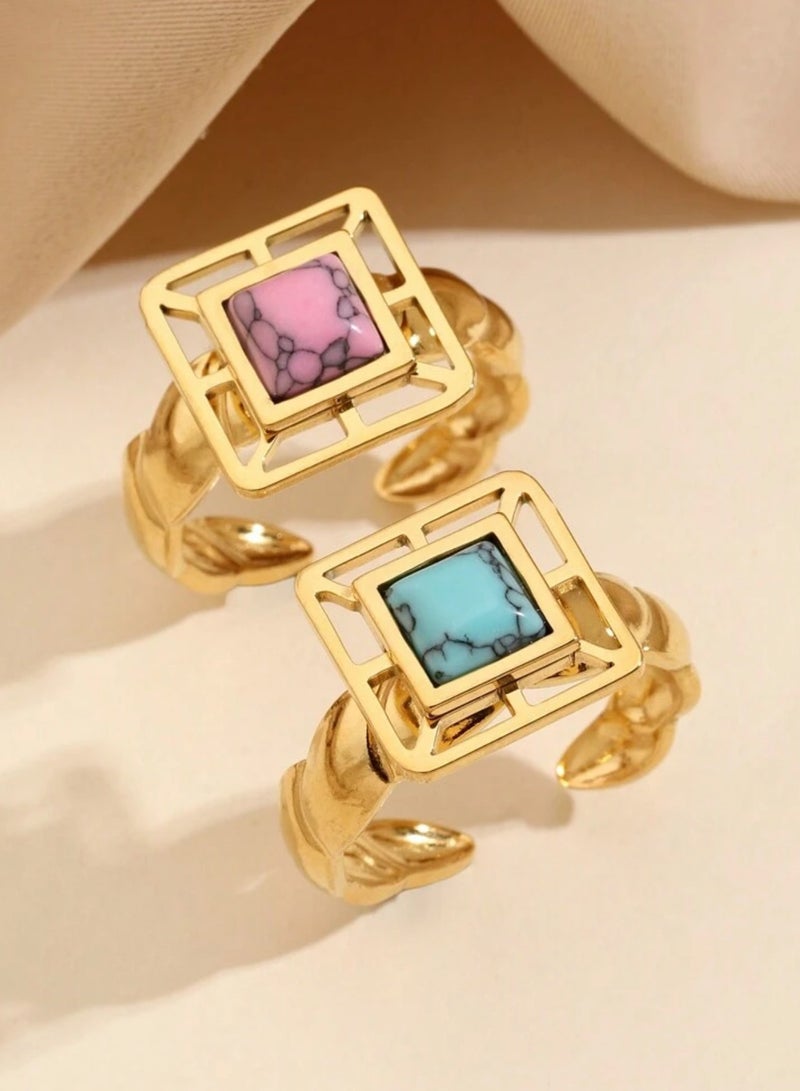 NEW STYLE 2pcs Of Elegant & High Quality Stainless Steel Rings For Women One Size - Image 1