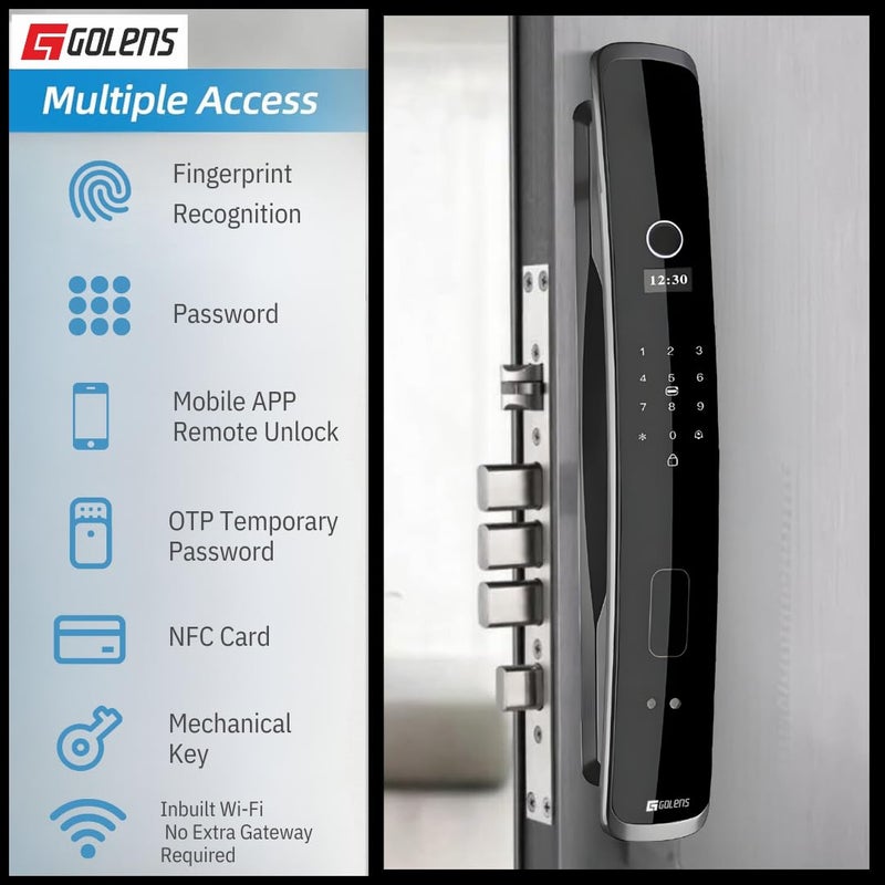 Golens X46 Smart Digital Door Lock 7 Ways to Unlock Fingerprint Pin Code RFID Card OTP Mobile App Mechanical Key Keyless Digital Entry Easy Installation - Image 2