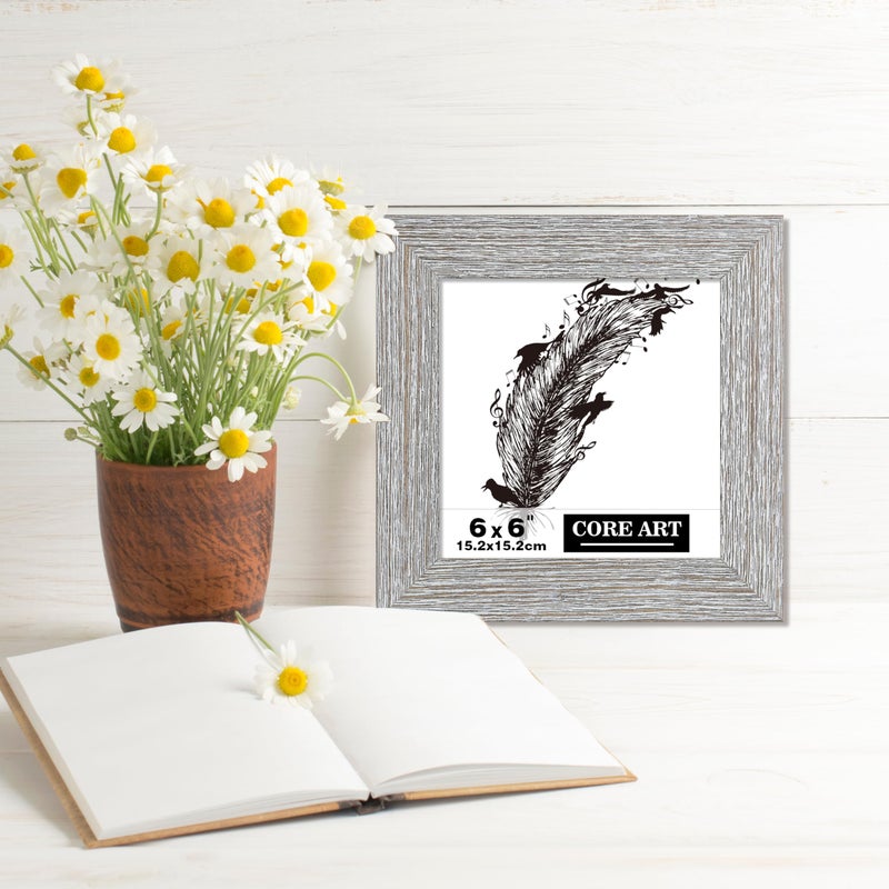 CORE ART 6x6 Picture Frame  Handmade Wood Rustic Gray (Grey) Photo Frame Set of 2  High Definition Semi-tempered Glass Wall or Tabletop Display - Image 4