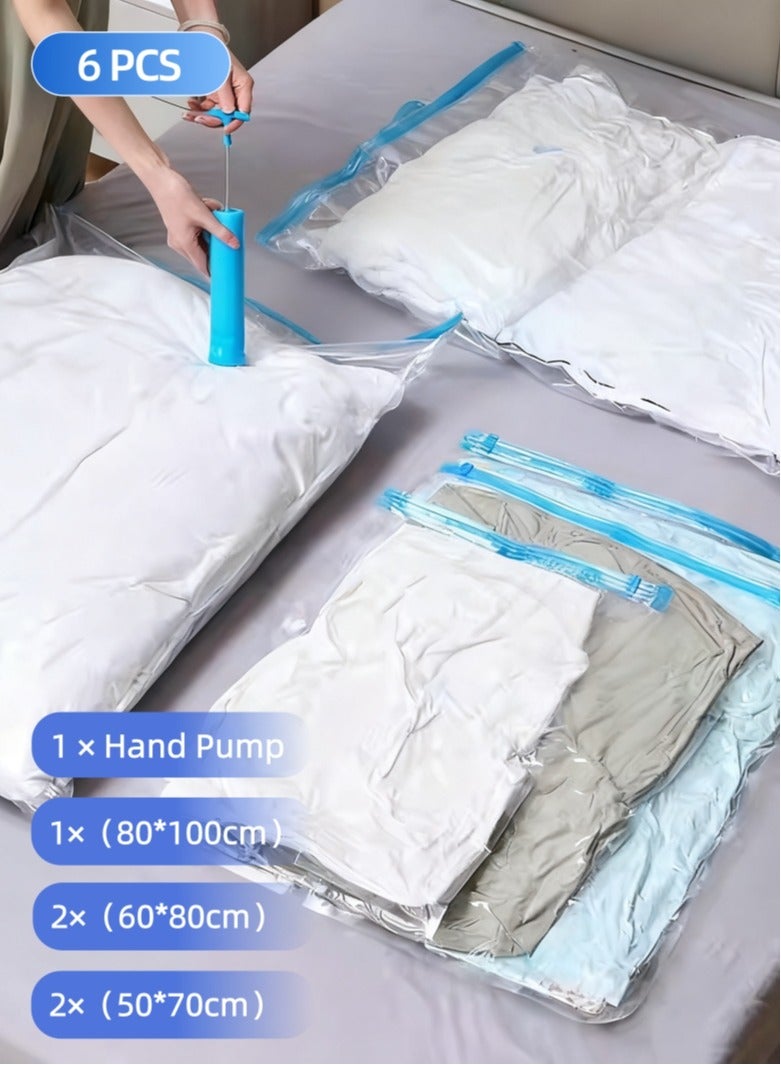 SAHHAHOME 6 Pcs Vacuum Storage Bags with Hand Pump – Reusable Space Saver Compression Bags for Clothes, Bedding, Blankets, and Travel - Image 1