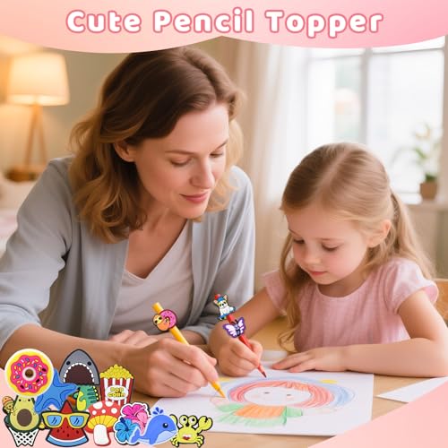 XHAOYEAHX Pencil Topper Decoration, 60 PCS Cute Pencil Topper Erasers Decoration,Kawaii Pen Straw Clips Decor Accessories,Pencil-Top Charms - Image 4