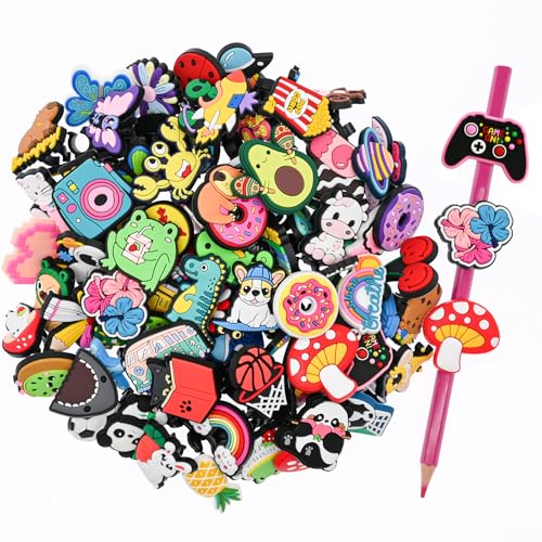 XHAOYEAHX Pencil Topper Decoration, 60 PCS Cute Pencil Topper Erasers Decoration,Kawaii Pen Straw Clips Decor Accessories,Pencil-Top Charms - Image 1