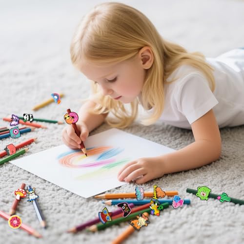 XHAOYEAHX Pencil Topper Decoration, 60 PCS Cute Pencil Topper Erasers Decoration,Kawaii Pen Straw Clips Decor Accessories,Pencil-Top Charms - Image 3