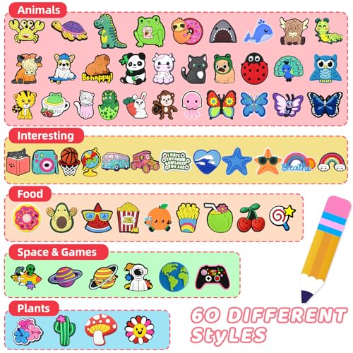 XHAOYEAHX Pencil Topper Decoration, 60 PCS Cute Pencil Topper Erasers Decoration,Kawaii Pen Straw Clips Decor Accessories,Pencil-Top Charms - Image 2