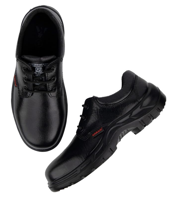 KARAM FS05 Black Leather Safety Shoes for Men | Single Density with Steel Toe | Antistatic, Antislip, Oil & Heat Resistant | Size-07 - Image 3