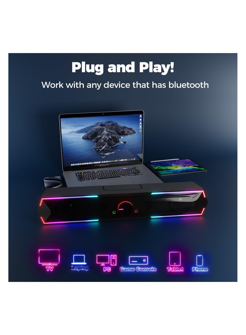SYOSI Bluetooth Computer Speakers with Adjustable RGB Lighting - Enhanced Bass, Stereo Sound, and Volume Control, USB Powered Soundbar for PC, Laptop, Desktop, Gaming, and Multimedia Devices - Image 5