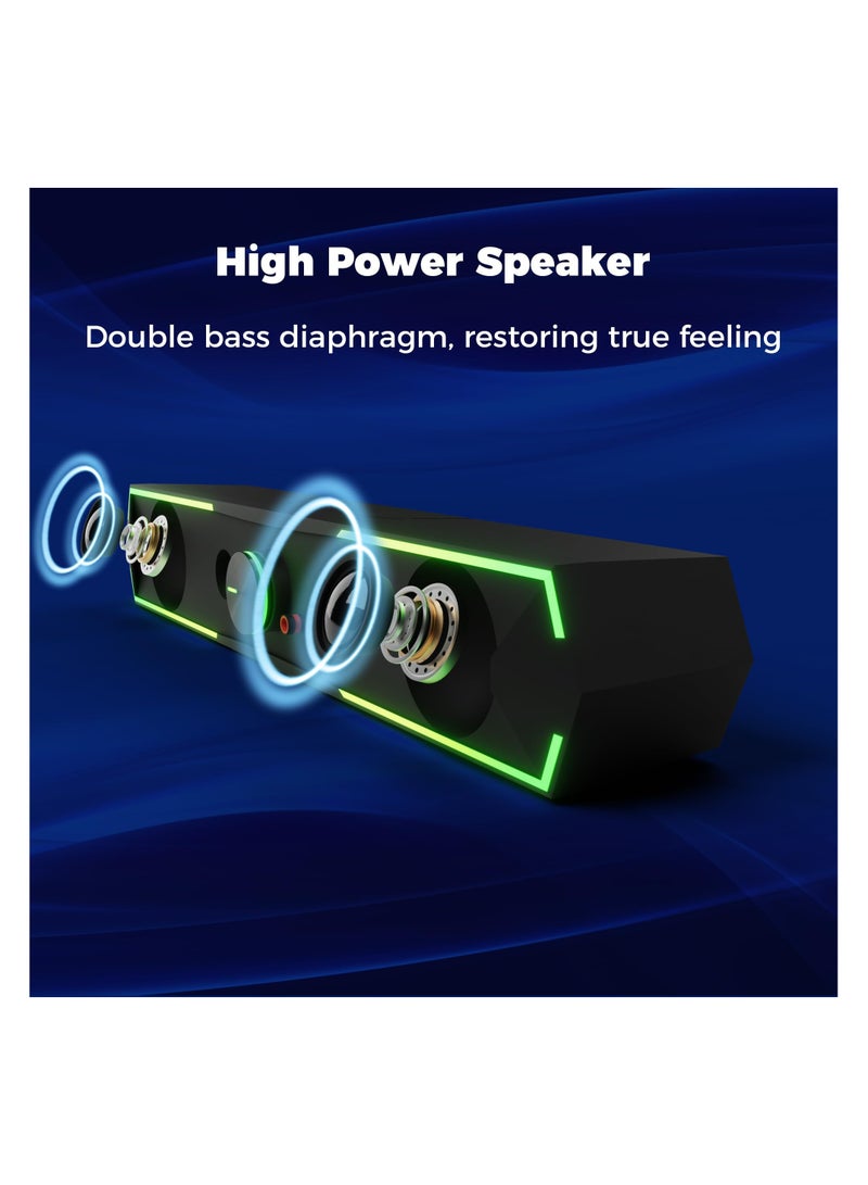 SYOSI Bluetooth Computer Speakers with Adjustable RGB Lighting - Enhanced Bass, Stereo Sound, and Volume Control, USB Powered Soundbar for PC, Laptop, Desktop, Gaming, and Multimedia Devices - Image 3