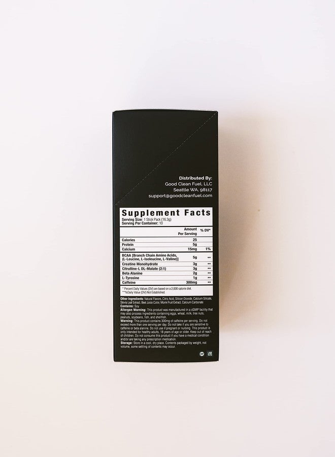 Good Clean Fuel مكمل غذائي قبل التمرين من جود كلين فيول | كافيين | أحماض أمينية متفرعة السلسلة | بيتا ألانين | كرياتين | تيروسين | سيترولين | خالٍ من السكر والمحليات الصناعية | بنكهة الفراولة | عبوة من 10 قطع - Image 3
