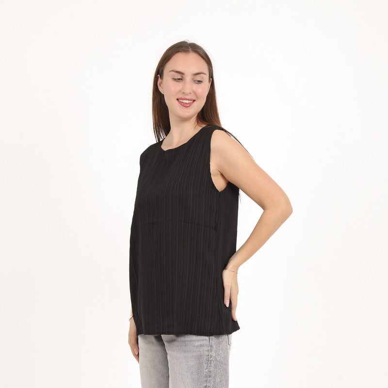 BEBO Women's plain sleeveless blouse_Black - Image 2