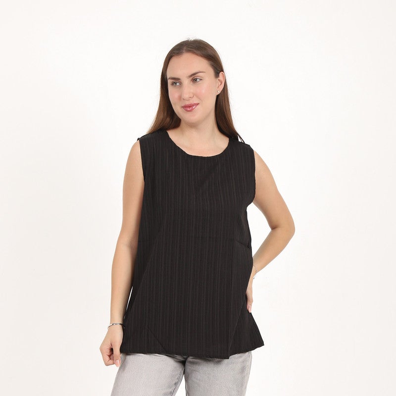BEBO Women's plain sleeveless blouse_Black - Image 1