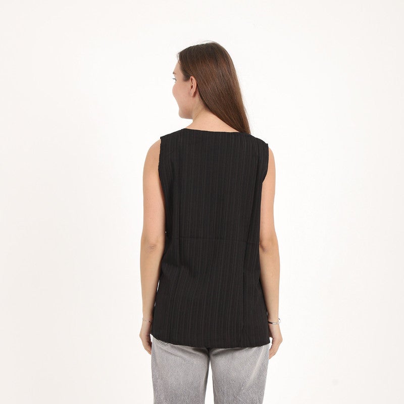 BEBO Women's plain sleeveless blouse_Black - Image 3
