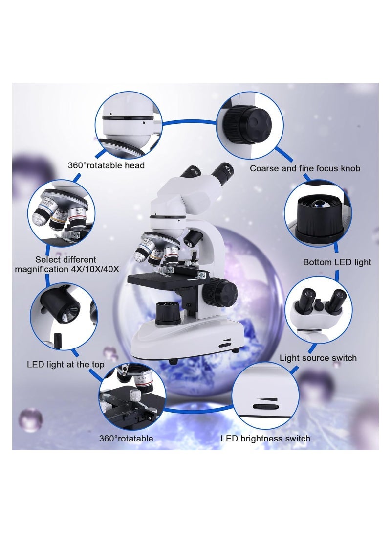 Generic Compound Microscope 40X-2000X, Research Grade Professional Microscope with Dual Mechanical Stages & Coaxial Coarse/Fine Focus Knobs, Adult Microscope, Kids Students Adults Phone Adapter  - Image 4