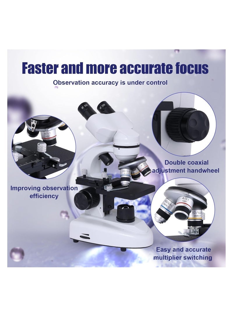 Generic Compound Microscope 40X-2000X, Research Grade Professional Microscope with Dual Mechanical Stages & Coaxial Coarse/Fine Focus Knobs, Adult Microscope, Kids Students Adults Phone Adapter  - Image 5
