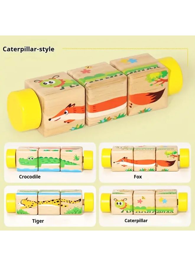 Caterpillar Wooden Rotating Puzzle Blocks For Early Education And Cognitive Development - Image 1