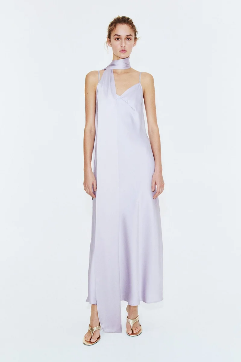H&M  Strappy satin dress with scarf for Women | Best Price UAE