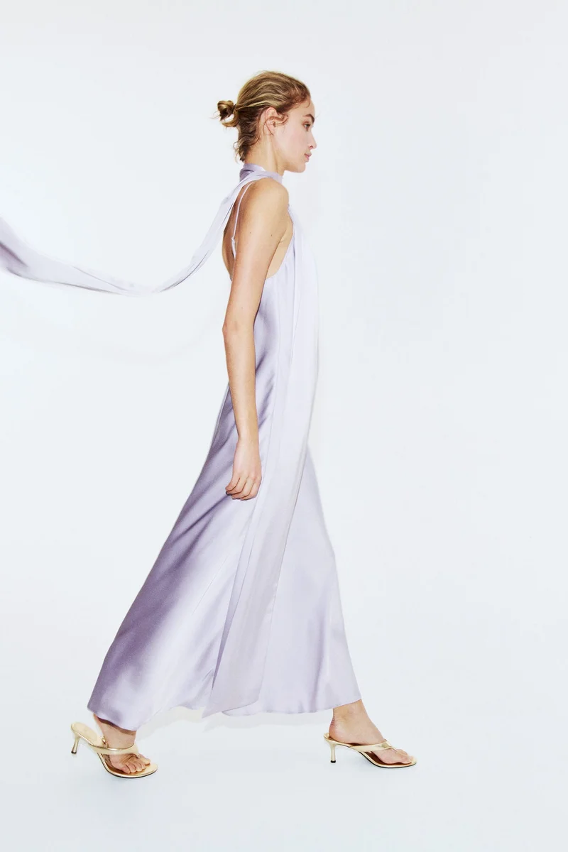 H&M  Strappy satin dress with scarf for Women | Best Price UAE