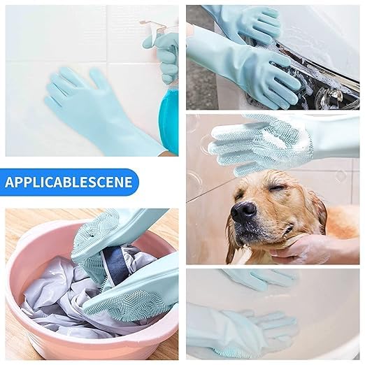 BELAYA Pet Grooming Kit with Silicone Massage Brush and Cleaning Gloves, Turquoise and Blue - Image 4