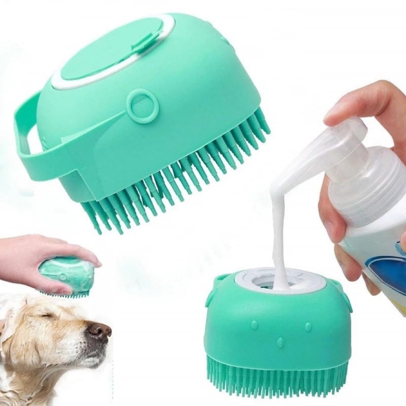 BELAYA Pet Grooming Kit with Silicone Massage Brush and Cleaning Gloves, Turquoise and Blue - Image 2