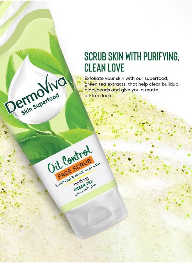 DermoViva - Dermoviva Oil Control Face Scrub Purifying Green Tea | Detoxifying Properties | Helps Maintain the Oil Balance of Your Skin -150ml - Image 1