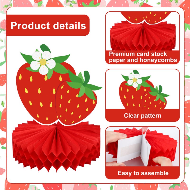 Maniaacer 12 PCS Strawberry Honeycomb Centerpieces Red Pink Strawberry Table Centerpiece Strawberries Paper Centerpiece Party Supplies for Strawberries Theme Party Birthday Decor - Image 2