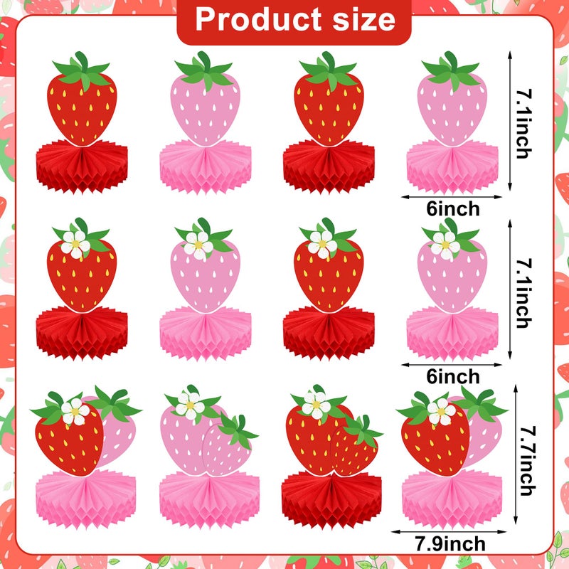 Maniaacer 12 PCS Strawberry Honeycomb Centerpieces Red Pink Strawberry Table Centerpiece Strawberries Paper Centerpiece Party Supplies for Strawberries Theme Party Birthday Decor - Image 3