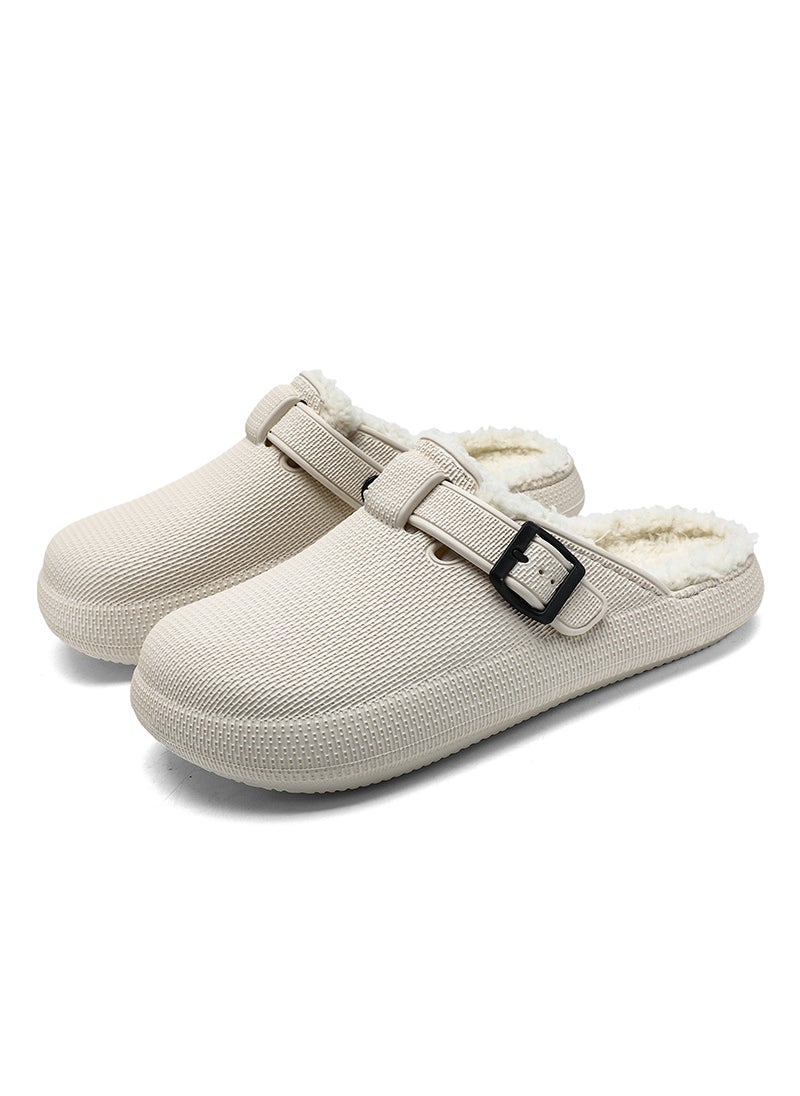 Generic Birkenstock 2023 Autumn Winter Cotton Slippers with Fleece Creamy-white 