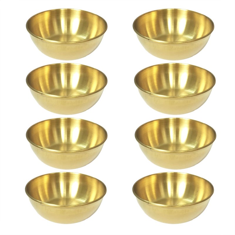 Set of 8 Stainless Steel Dipping Sauce Bowls Soy Sauce Dishes Seasoning Plate Small Round Saucers Appetizer Plate for Sushi Side Dishes Dessert Tomato Sauce Soy BBQ 327x327x 114 Gold