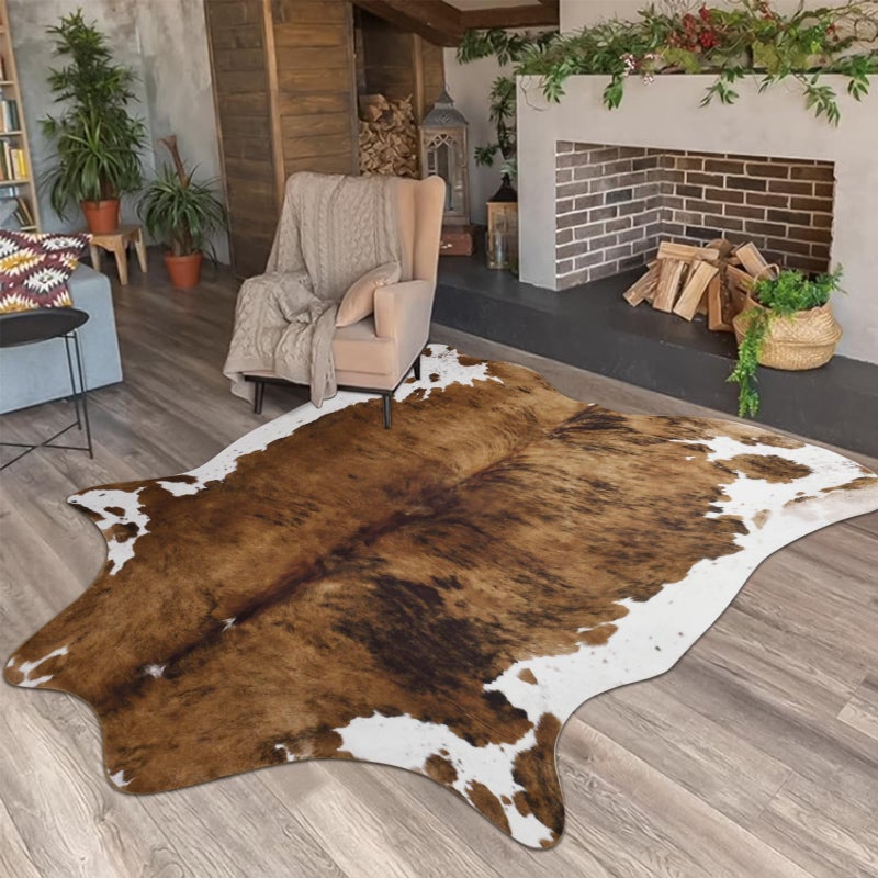 Pettop Luxury Faux Cowhide Rug 4.6x5.2 Feet - Western Cow Print Area Rugs for Living Room, Bedroom, Farmhouse - Premium Western Style Faux Fur Carpet, Non-Slip Animal Hide Throw Rugs (Caramel) - Image 2