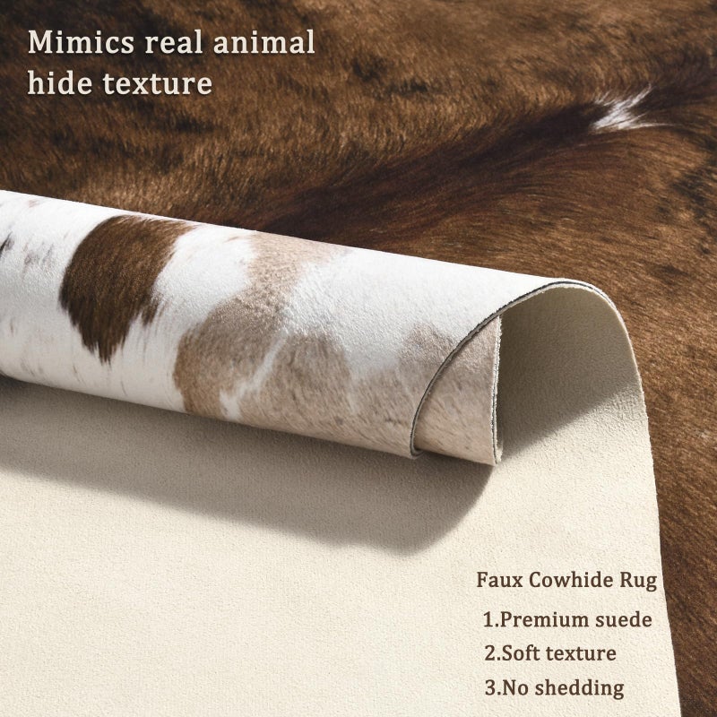 Pettop Luxury Faux Cowhide Rug 4.6x5.2 Feet - Western Cow Print Area Rugs for Living Room, Bedroom, Farmhouse - Premium Western Style Faux Fur Carpet, Non-Slip Animal Hide Throw Rugs (Caramel) - Image 5