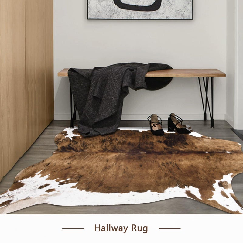 Pettop Luxury Faux Cowhide Rug 4.6x5.2 Feet - Western Cow Print Area Rugs for Living Room, Bedroom, Farmhouse - Premium Western Style Faux Fur Carpet, Non-Slip Animal Hide Throw Rugs (Caramel) - Image 3