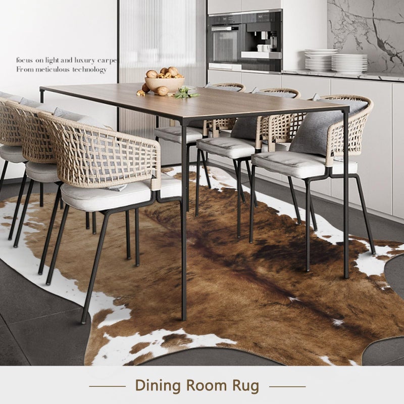 Pettop Luxury Faux Cowhide Rug 4.6x5.2 Feet - Western Cow Print Area Rugs for Living Room, Bedroom, Farmhouse - Premium Western Style Faux Fur Carpet, Non-Slip Animal Hide Throw Rugs (Caramel) - Image 4