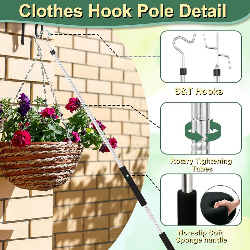 Frebuta Clothes Hook Pole,33 to 80Inch Clothes Hanger Reaching Hook Long Light Hanging Extension Adjustable Clothes Rod Assist Tool Sponge Handle Shutters Pole Ceiling Home Reacher Poles (80in) - Image 3