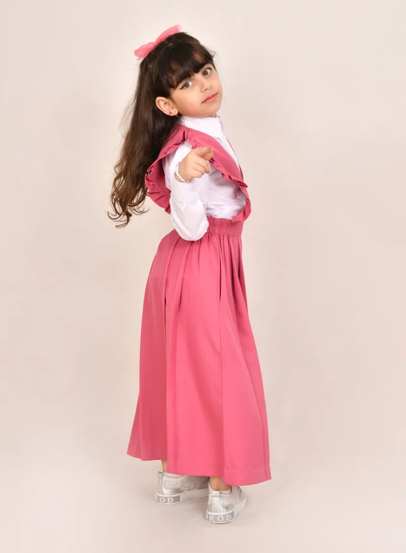 HAWRAA ABAYA Pink apron with wide ruffles and elasticated cuffs on the sides - primary