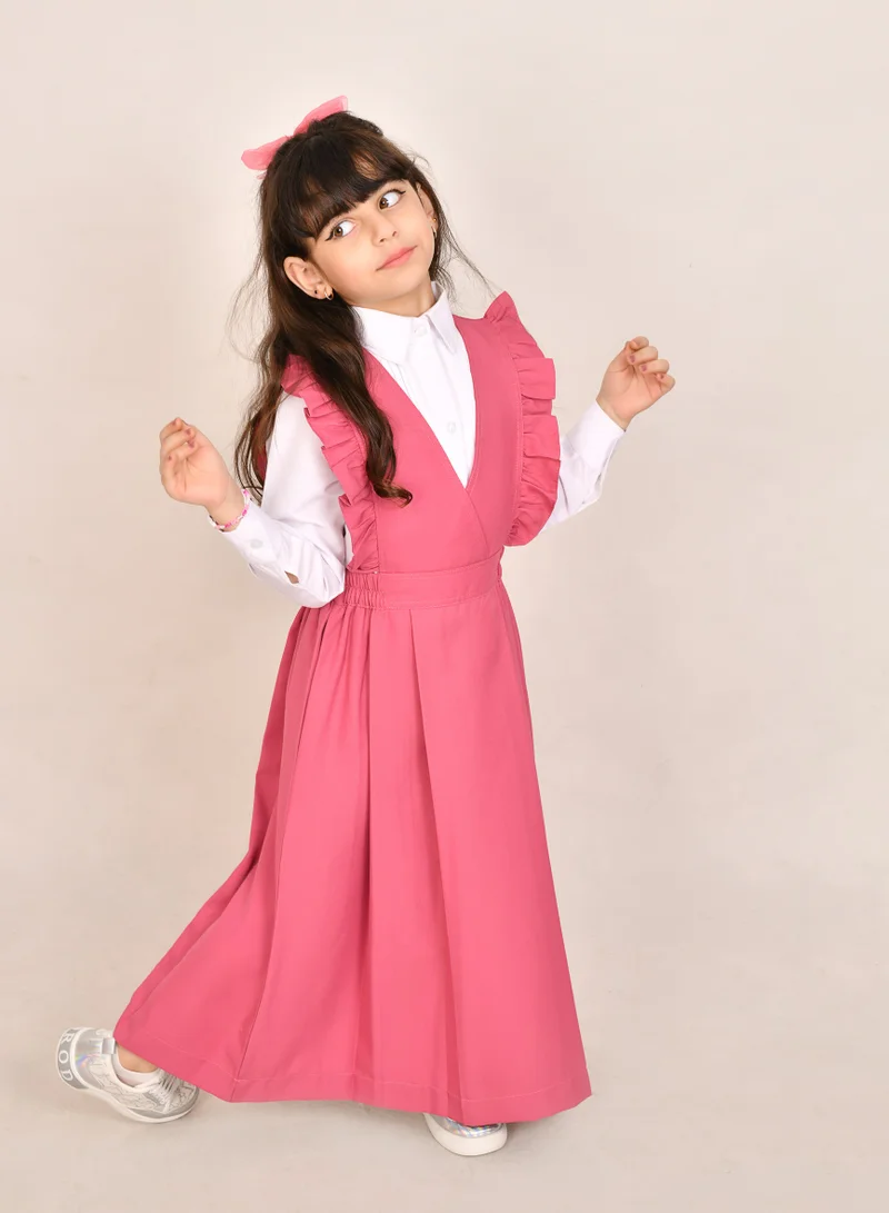 HAWRAA ABAYA Pink apron with wide ruffles and elasticated cuffs on the sides - primary