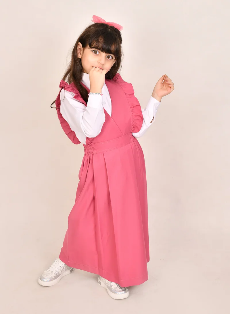HAWRAA ABAYA Pink apron with wide ruffles and elasticated cuffs on the sides - primary