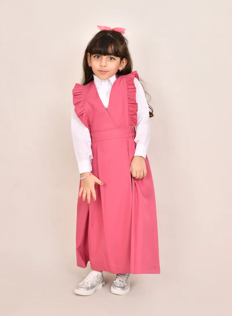 HAWRAA ABAYA Pink apron with wide ruffles and elasticated cuffs on the sides - primary