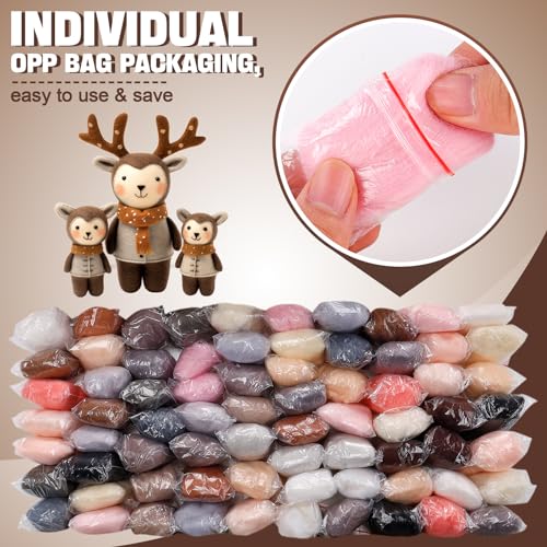 Big Gun 72pcs 7.6 oz Needle Felting Wool- 24 Colors Nature Wool Roving Yarn for Beginners Hand Spinning Felting Supplies, 3g/Pack - Image 5