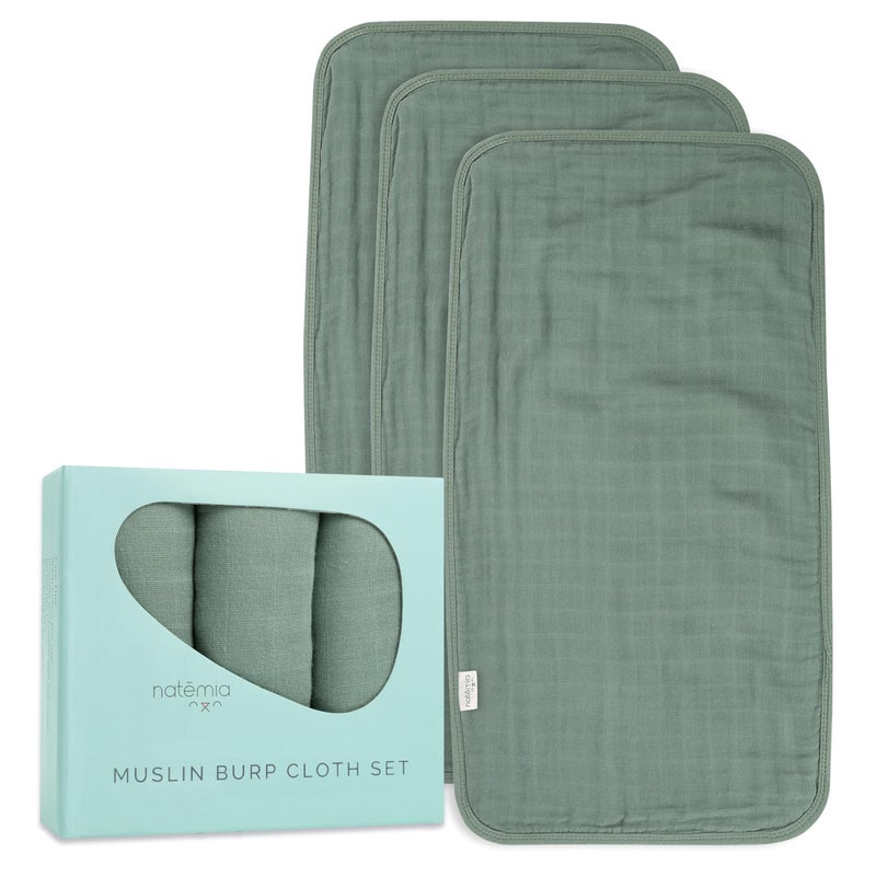 Natemia Muslin Burp Cloths for Baby Boys and Girls - Super Absorbent Baby Burp Cloths, Viscose Derived from Bamboo Cotton Baby Washcloths, 3-Pack Neutral Burp Cloths for Newborn, 21" x 11" - Image 1