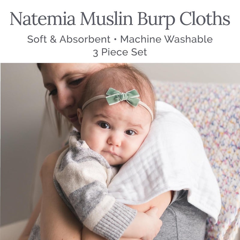 Natemia Muslin Burp Cloths for Baby Boys and Girls - Super Absorbent Baby Burp Cloths, Viscose Derived from Bamboo Cotton Baby Washcloths, 3-Pack Neutral Burp Cloths for Newborn, 21" x 11" - Image 2