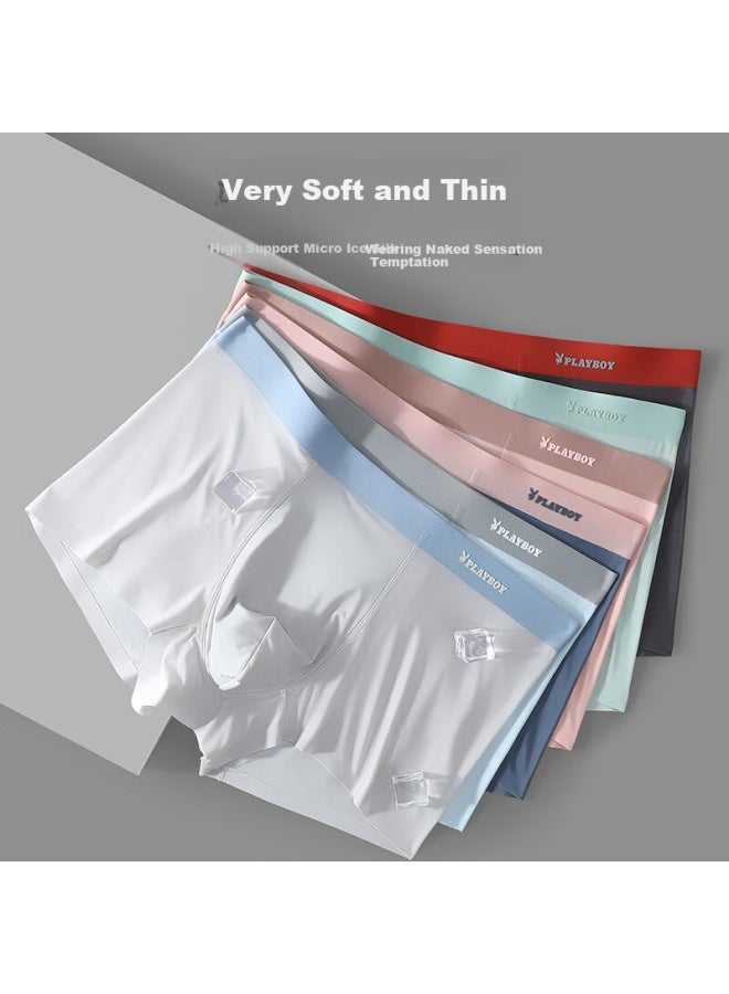 Playboy Men's High Support Ice Silk Thin Antibacterial Seamless Men's Underwear Summer Cool Boxer Briefs - Image 4