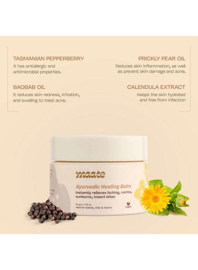 Maate Ayurvedic Healing Balm (50 gm) | Cream For Relieves Itching, Diaper Rashes, Sunburns, Insect Bites | Enriched with Tasmanian Pepperberry, Baobab Oil & Calendula | Dermatologically Tested - Image 3