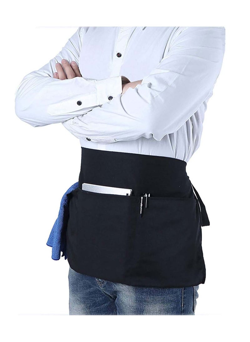 Y&D Waist Apron, Half Waiter Server Aprons for Women Men, Stain & Wrinkle Resistant Home and Kitchen Cooking, Waiters, Garden, Coffee, One Size Fits All (Black 2Pcs)  - Image 2