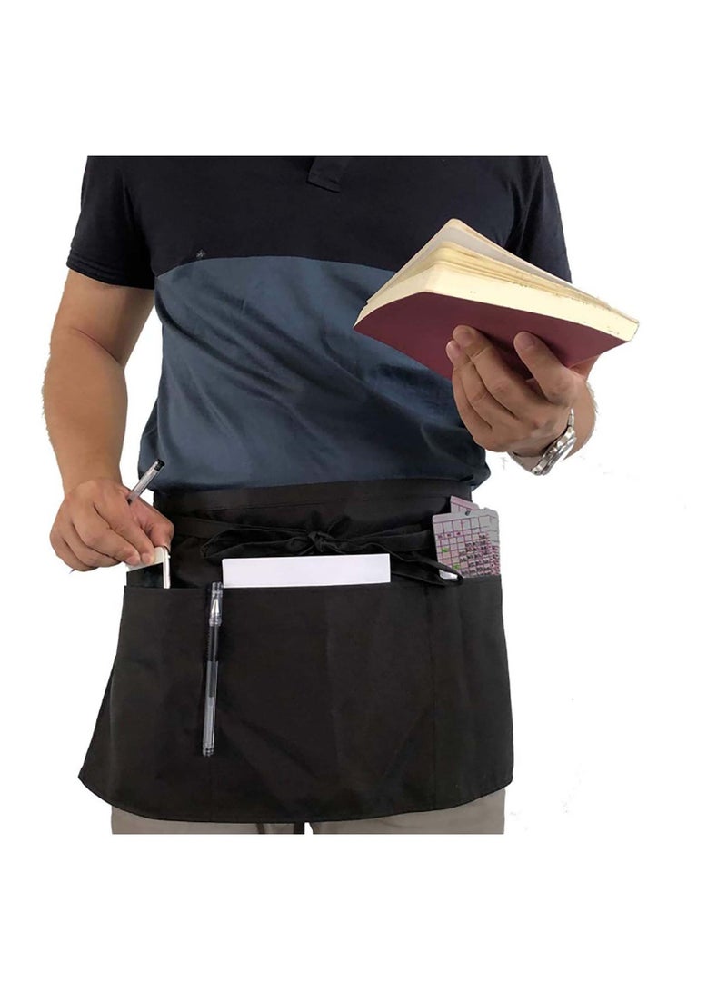 Y&D Waist Apron, Half Waiter Server Aprons for Women Men, Stain & Wrinkle Resistant Home and Kitchen Cooking, Waiters, Garden, Coffee, One Size Fits All (Black 2Pcs)  - Image 3