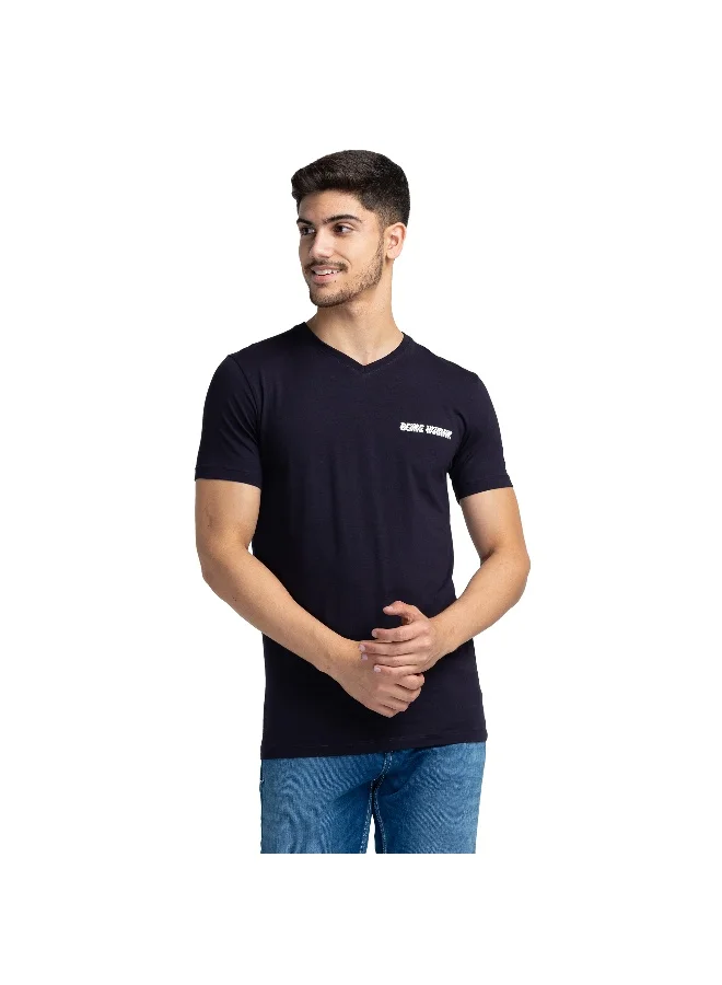 بيينغ هيومان Mens Navy V-Neck Short Sleeve T-Shirt